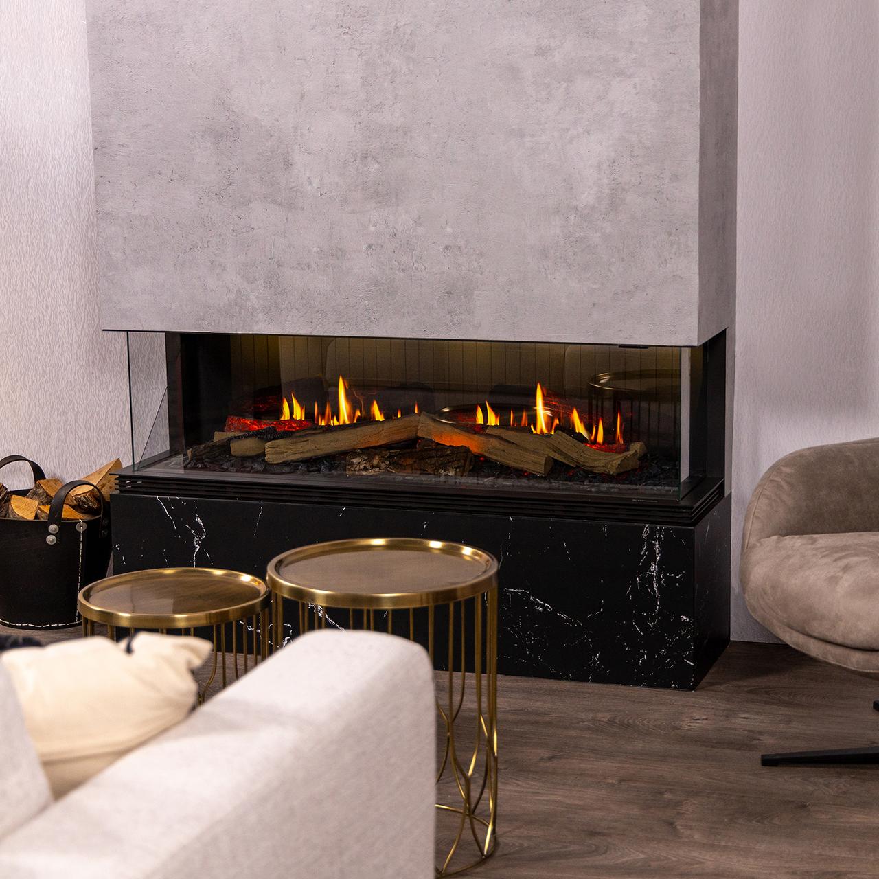 Dimplex Vista 130 III 3-seitiger Premium Elektrokamin mit Opti-V 3D Flammen LED Real Flame Effekt und Heizfunktion für modernes Wohnambiente
