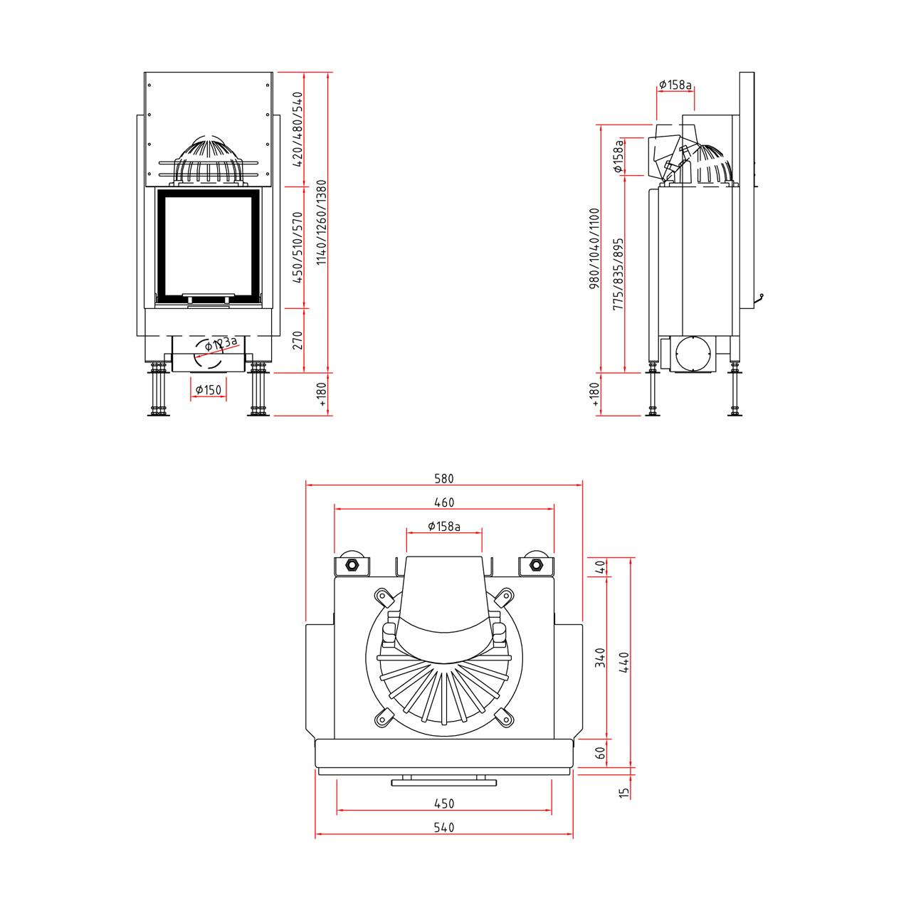 Kamineinsatz Schmid Lina GT 45 h mit 5 kW - Türhöhe: 51 cm - Feuerraumauskleidung: Schamotte Weiß - modulares Blendrahmensystem: nein