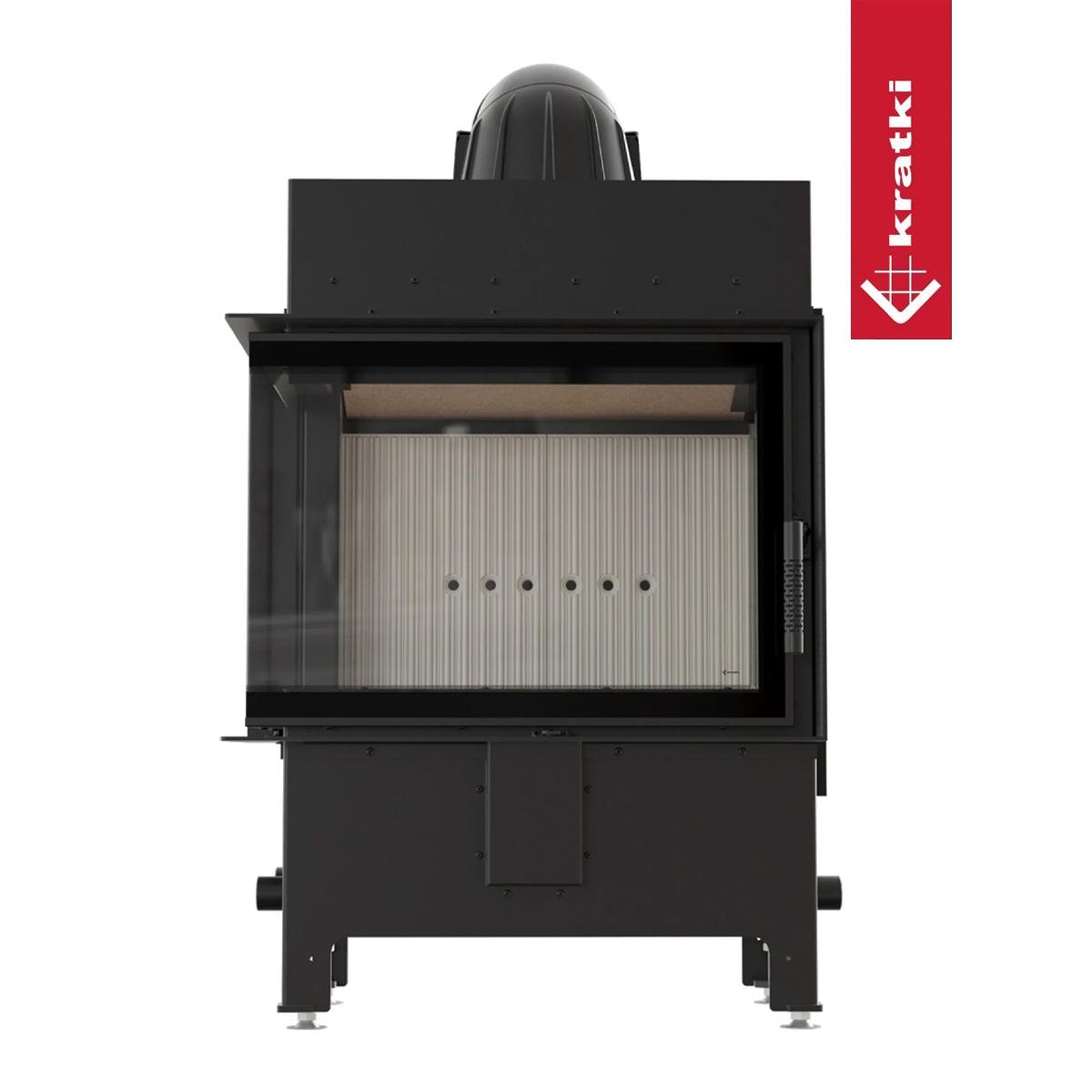 Eck-Kamineinsatz Kratki LUCY/12/NEW 12 kW - Türanschlag: links - Feuerraumauskleidung: weiß - Tür selbstschließend: ja