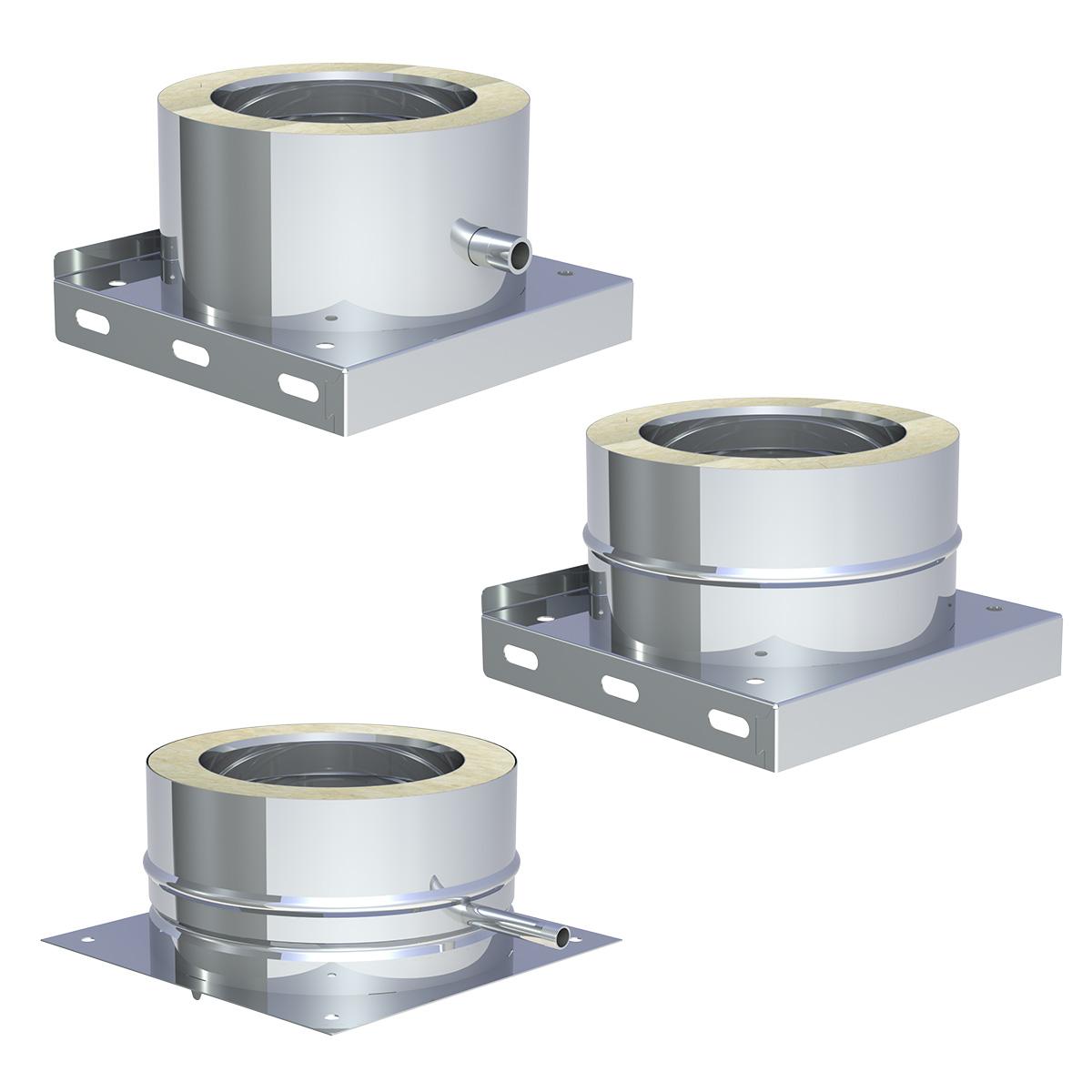 Jeremias DW Grundplatte - Ausführung: Kondensatablauf unten und 1/2 Zoll Nippel - für Schornstein-Innendurchmesser: 130mm