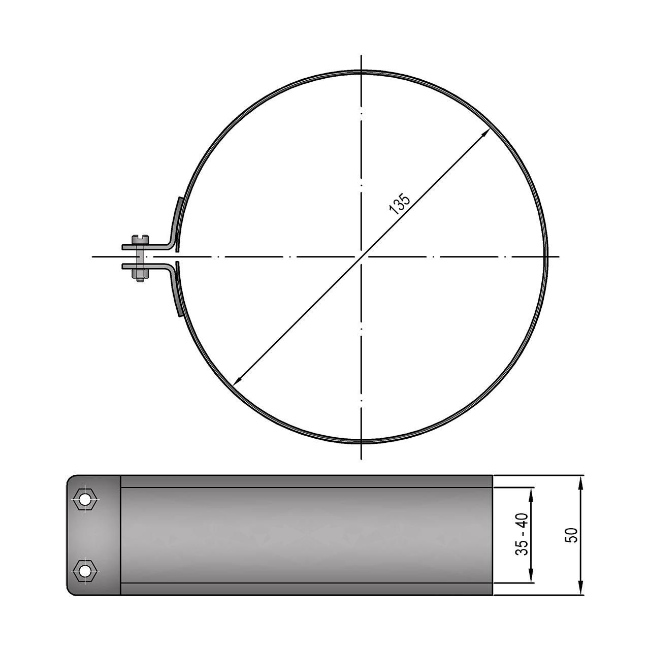 Ofenrohr Verbinder Dichtschelle grau 120mm bis 200mm - Durchmesser: 130mm