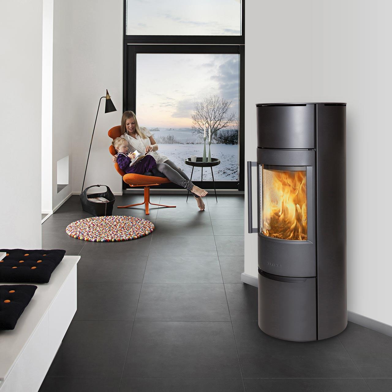 Kaminofen Wiking Luma 6, 7 kW - Ausführung: Stahl - Korpus: Grau - Rauchabgang: Oben