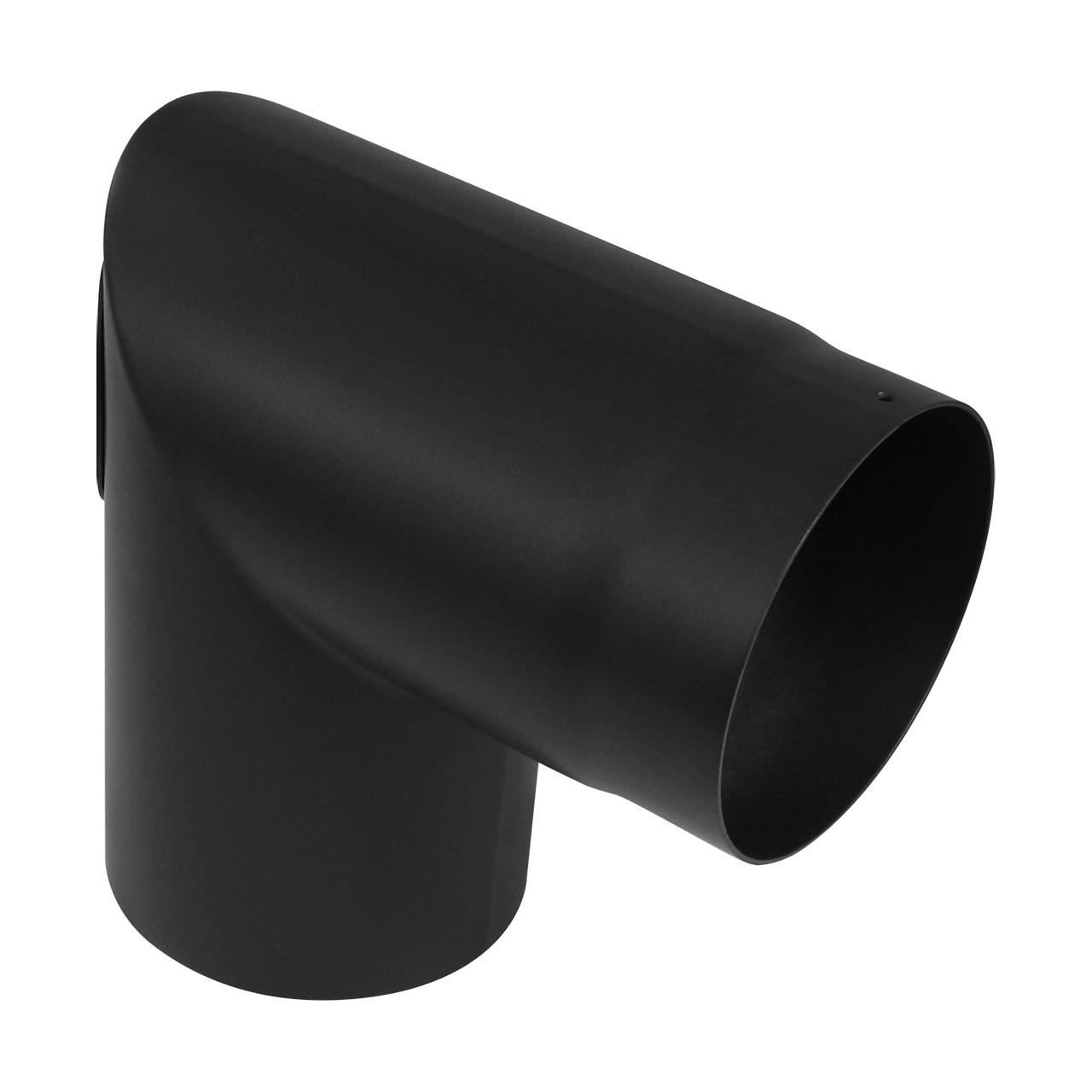 Ofenrohr Bogen 2tlg. starr geschliffen mit Tür DN 120 mm 90° Schwarz