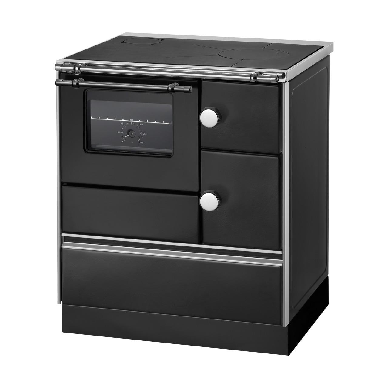 Küchenofen Wamsler Westminster K76-70, Festbrennstoffherd 7,6 kW - Ausführung: Schwarz, Bratrohr und Rauchrohranschluss Links
