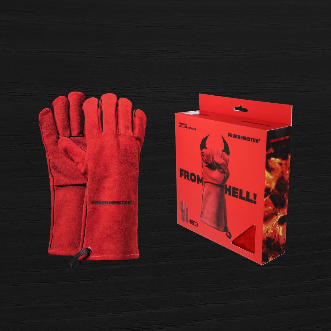 Feuermeister Premium BBQ Grillhandschuhe aus Spaltleder in Rot - Ausführung: Gr. L/XL (10)