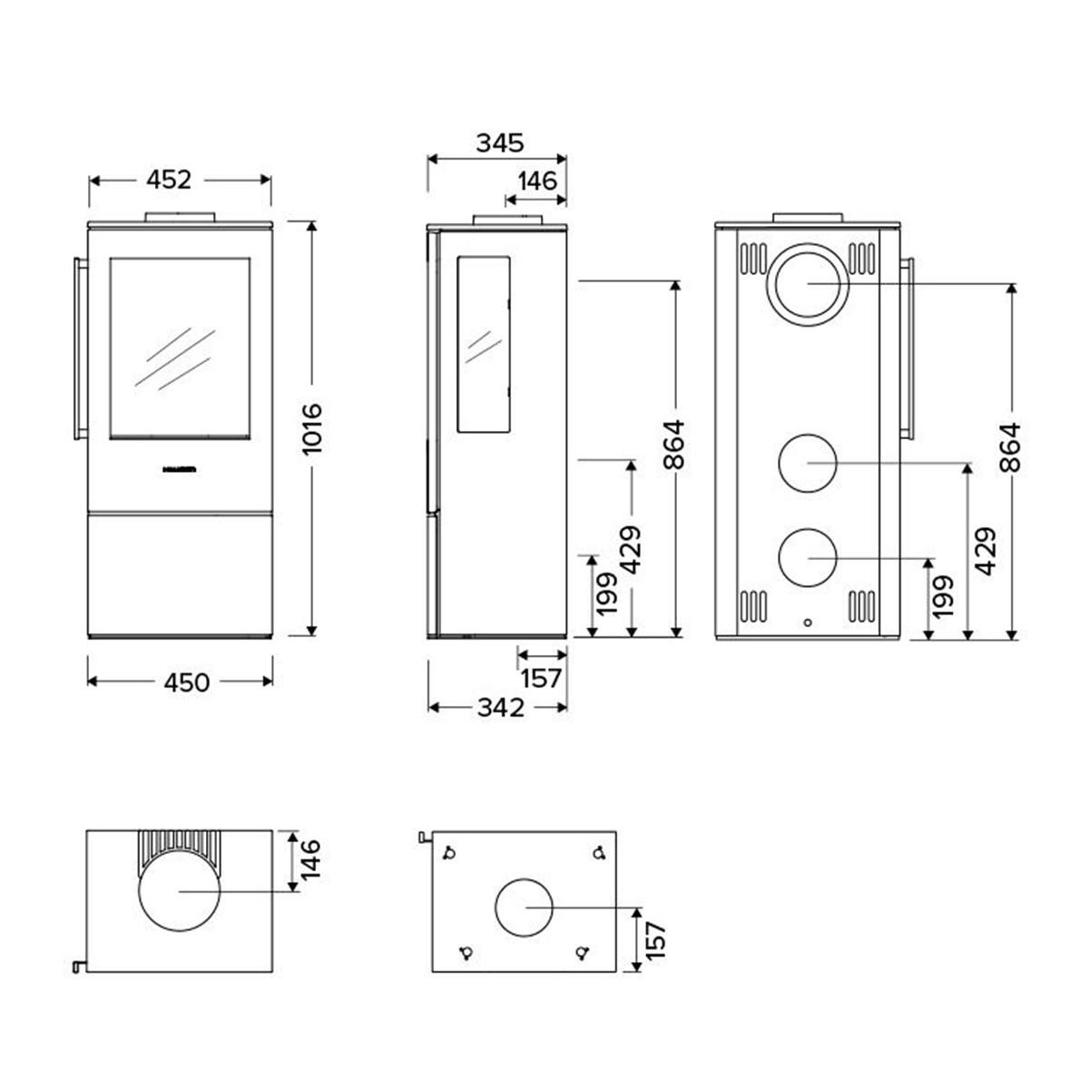Kaminofen HWAM 5230 Autopilot 4,4 kW - Ausführung: 5230c grau - Rauchrohranschluss: Oben
