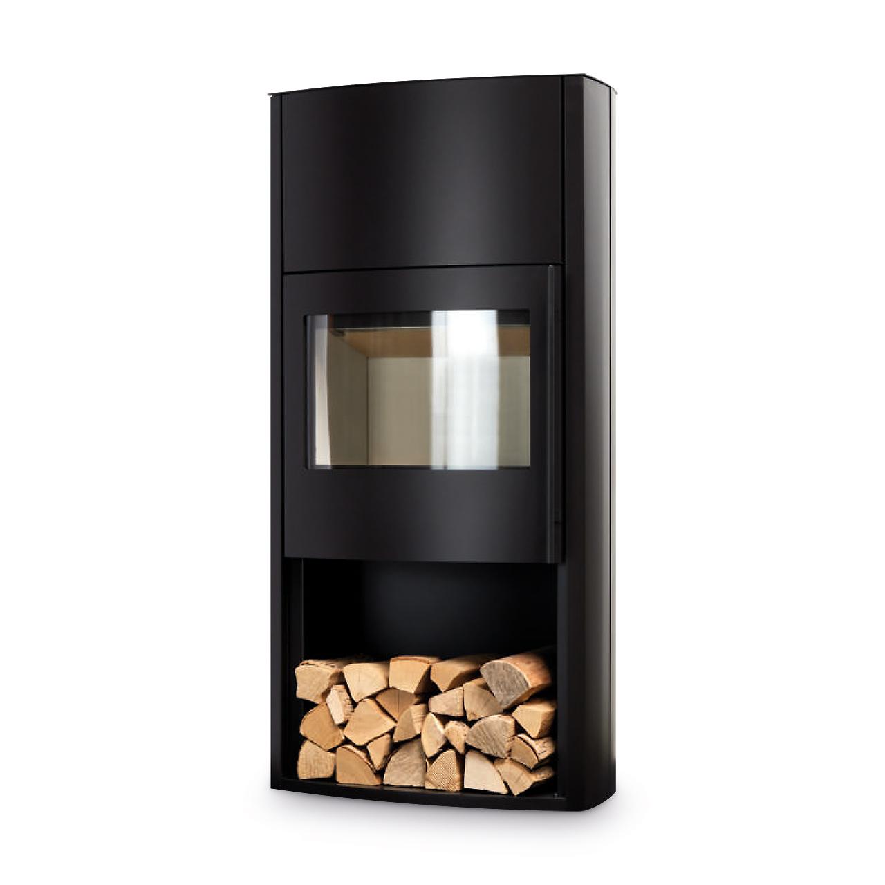 Kaminofen Cera Design Genius mit 7 kW - Verkleidung: Stahl Schwarz - Holzfach: offen