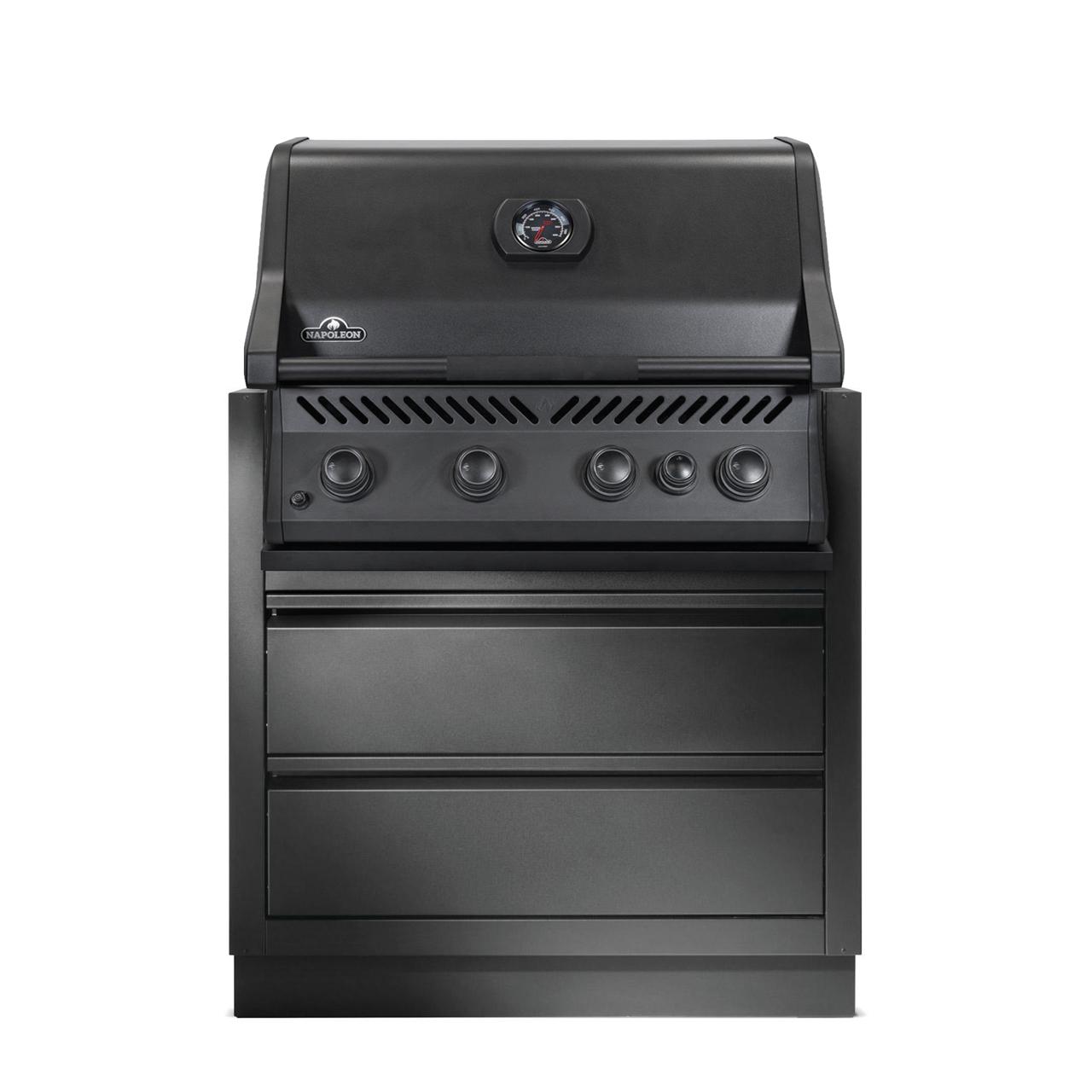 Napoleon Einbau Gasgrill 300 Series 32 Zoll Mattschwarz inkl. Oasis Untergestell, Abdeckhaube & Drehspieß