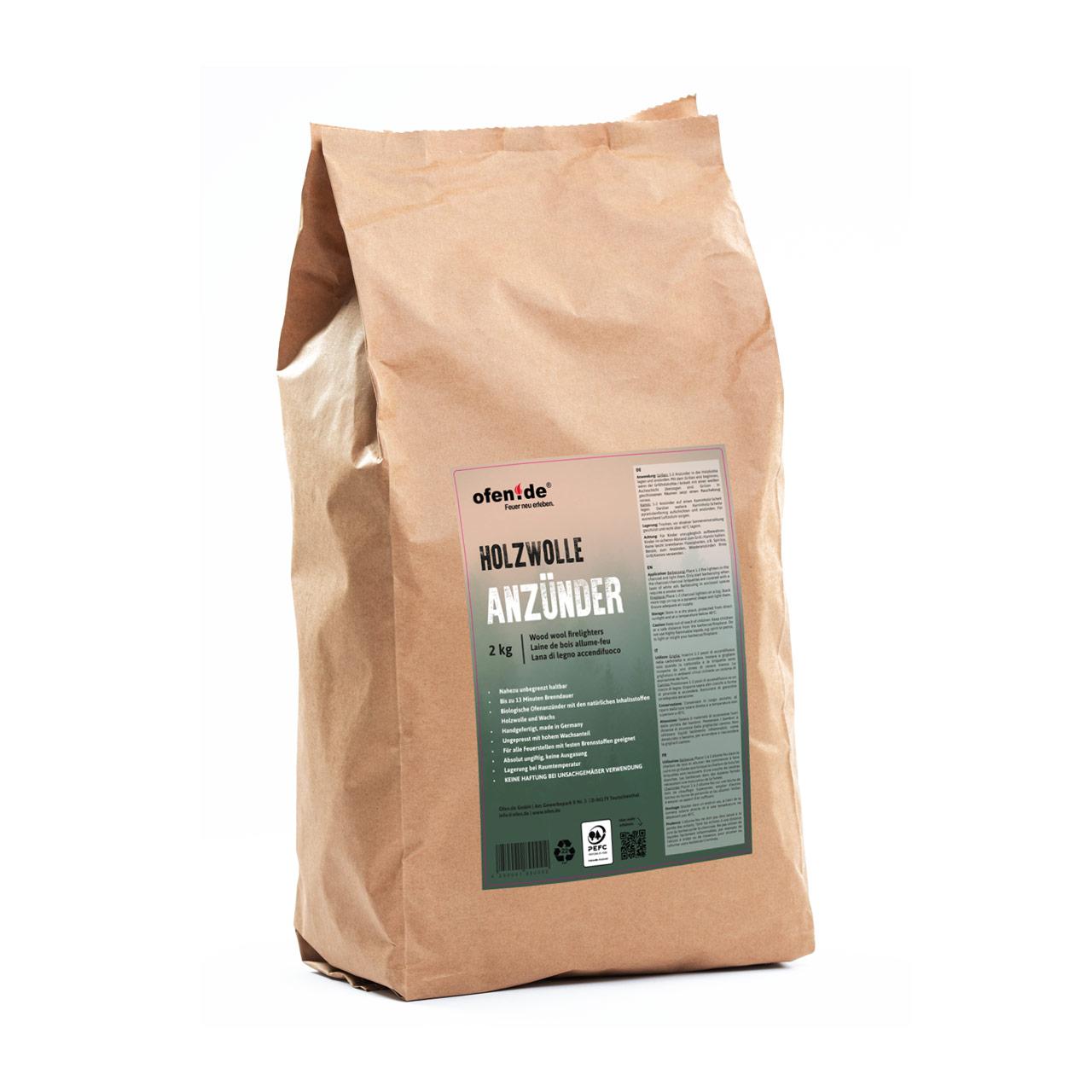 Öko Holzwolle Kaminanzünder 2 kg, BIO Grill Ofen-Anzünder