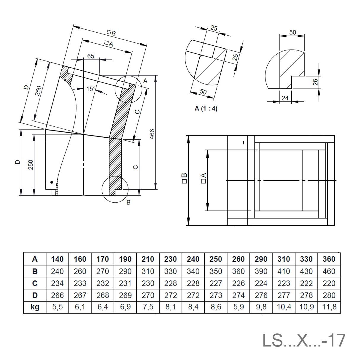 Jeremias Furado-F Winkel Schachtelement - Schachtmaß innen: 140x140mm - Winkel: 30°
