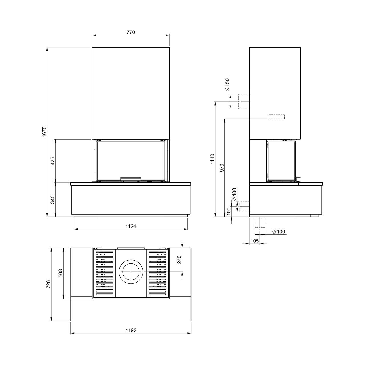 Kaminbausatz Nordpeis Monaco III Bank 8 kW - Ausführung: Feuerraumauskleidung Thermotte Dark