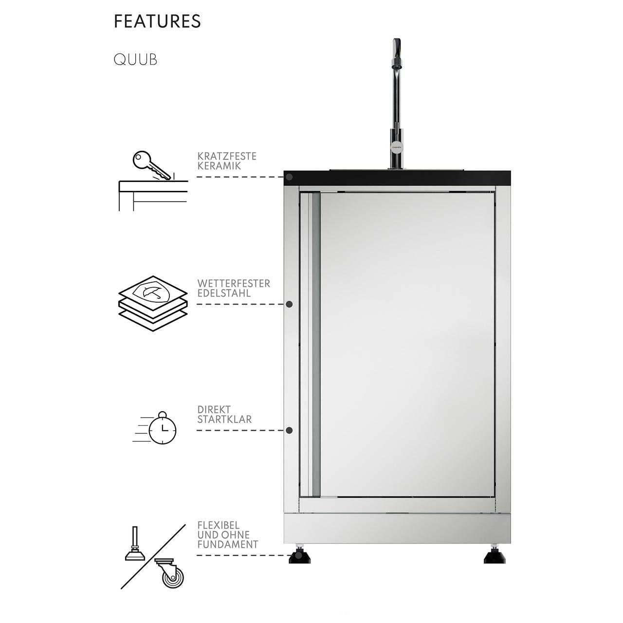 Outdoorküche vivandio quub / 32 Zoll Grillmodul Doppel Schrankmodul - Ausführung: Schwarz - Mobilität: mit Lenkrollen