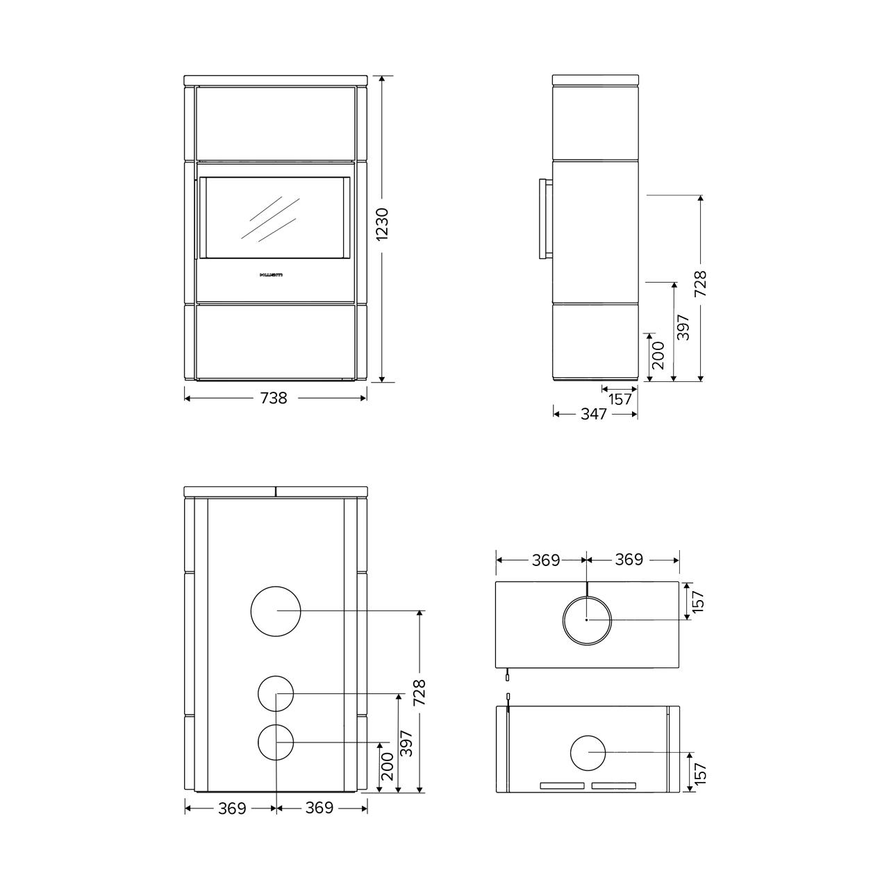 Kaminofen HWAM 5460 Autopilot Naturstein 6,3 kW - Ausführung: 5460c schwarz - Verkleidung: Speckstein - Rauchrohranschluss: Hinten
