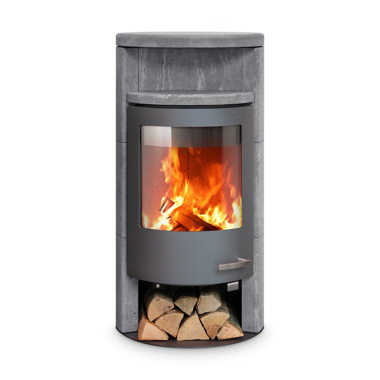 Kaminofen Skantherm Beo Speckstein 6 kW - Ausführung: Beo Speckstein RLA, Korpus Grau, Topplatte rund