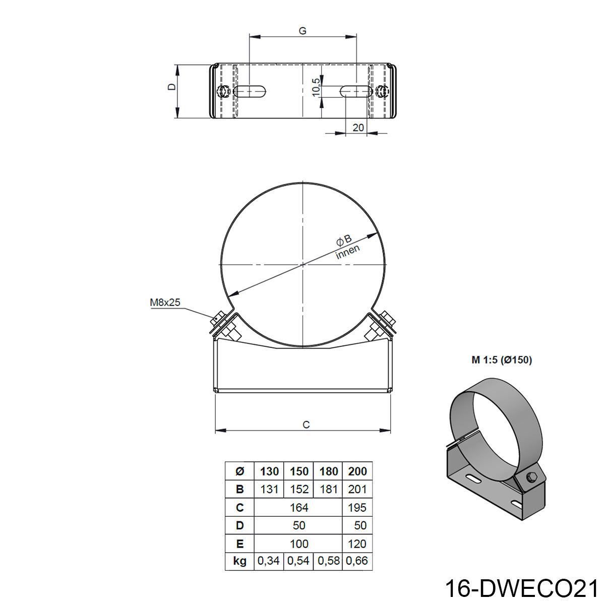 Jeremias DW-BLACK Wandhalter starr, Wandabstand 50mm - für Schornstein-Innendurchmesser: 150mm