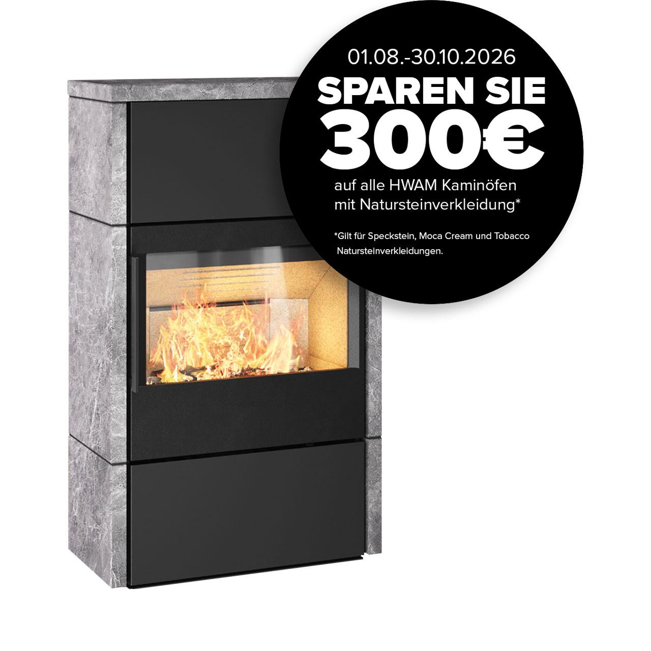 Kaminofen HWAM 5460 Autopilot Naturstein 6,3 kW - Ausführung: 5460c schwarz - Verkleidung: Speckstein - Rauchrohranschluss: Hinten