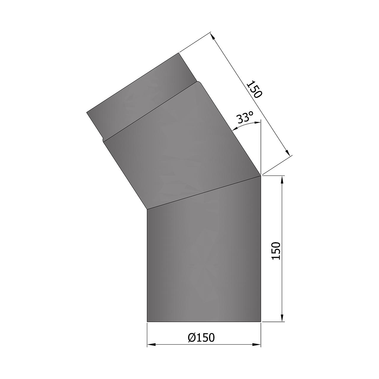 Ofenrohr Bogen 2tlg. starr DN 150 mm 33° Schwarz