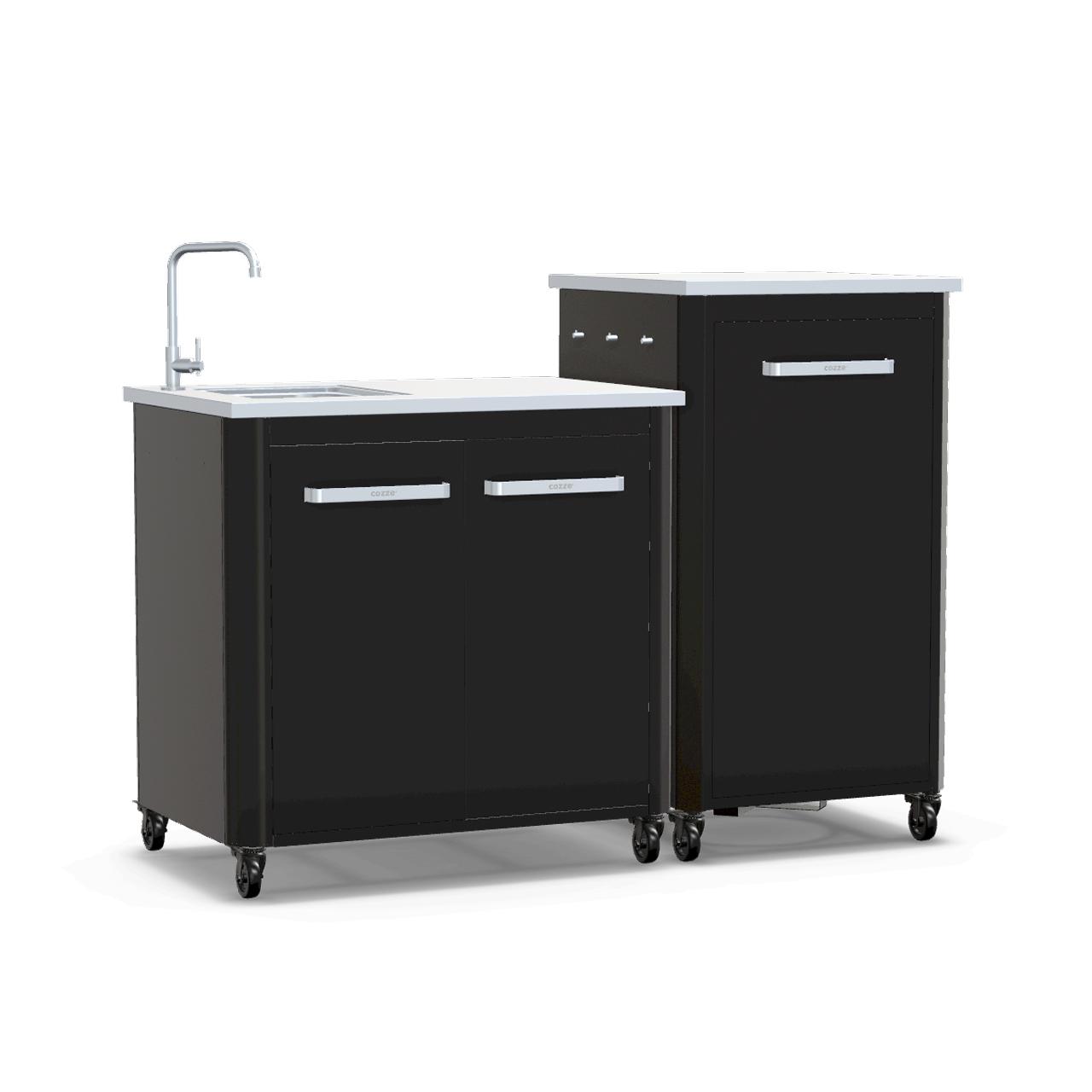 Cozze Outdoorküche Bundle mit Spülenschrank 90 cm & hohem Schrankmodul 60 cm mit Edelstahlplatte