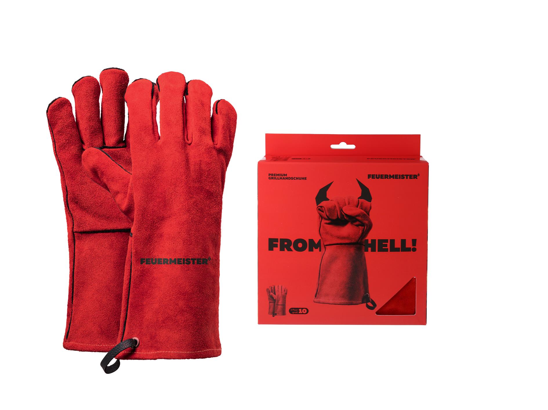 Feuermeister Premium BBQ Grillhandschuhe aus Spaltleder in Rot - Ausführung: Gr. L/XL (10)