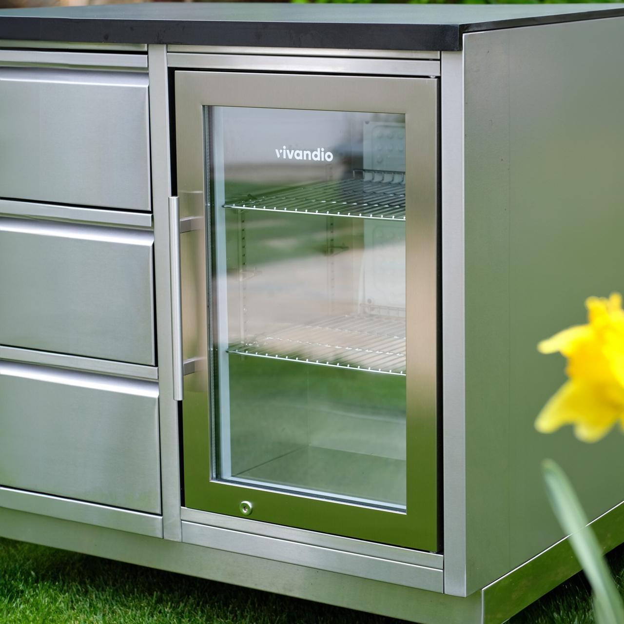 Outdoorküche vivandio quub / Outdoor Aperitivo-Station mit Doppelkühlschrank und Spüle - Ausführung: silber - Mobilität: mit Stellfüßen