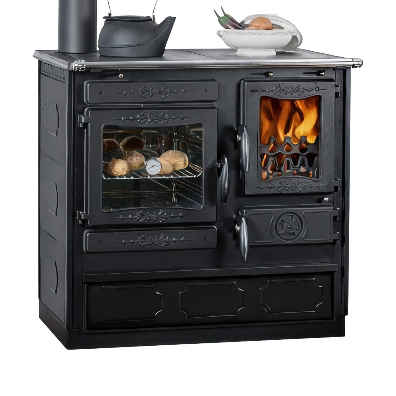 Holzherd Globe Fire Alhena Links 6,6 kW - Ausführung: Schwarz