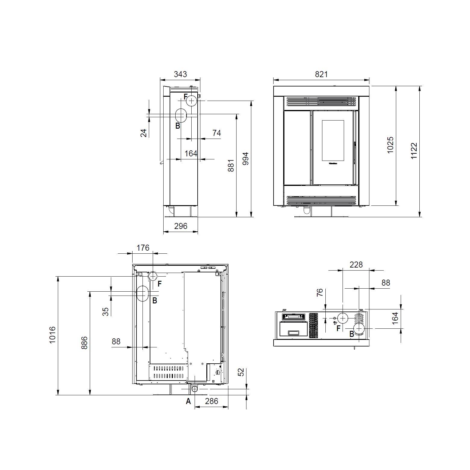 Pelletofen Extraflame Souvenir Plus 5.0 mit 10 kW - Verkleidung: bordeaux
