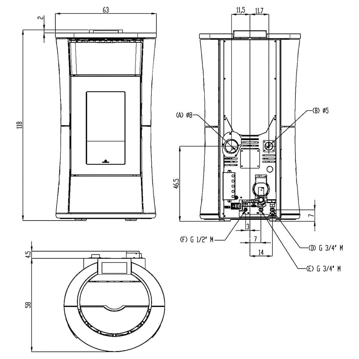 Pelletofen wasserführend Edilkamin Cherie H 10 Evo 10,5 kW - Ausführung: Stahl Dunkelgrau