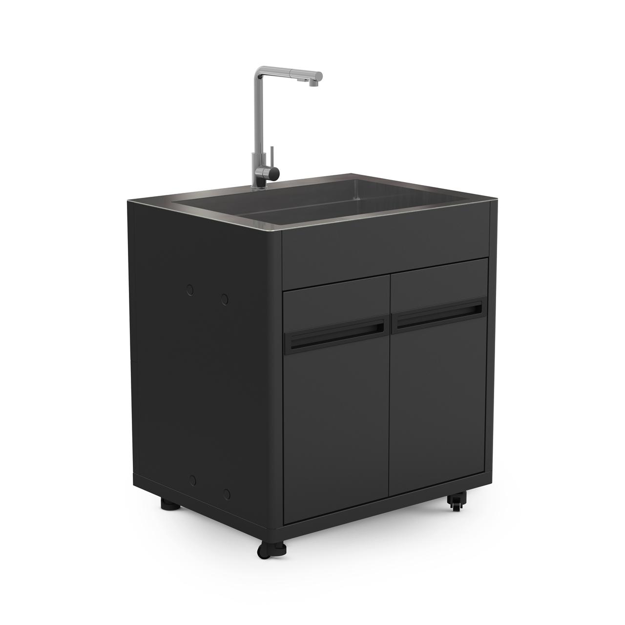 Outdoorküche Outdoorchef Heat X-415 L-Form inkl. Spüle, 3-Schubladenmodul, Schrankmodul & Eckmodul - Arbeitsplatte: Granit
