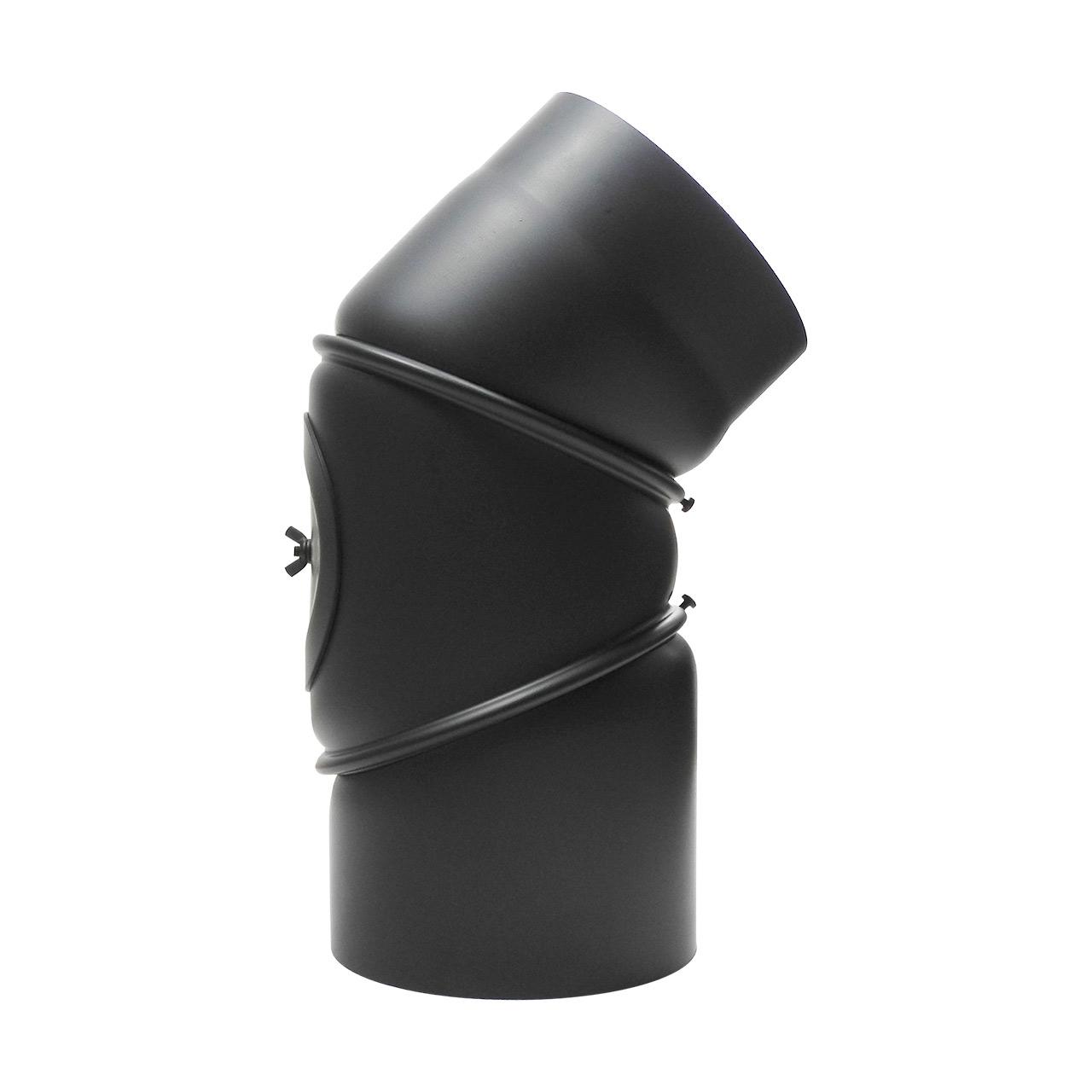 Ofenrohr Bogen 3tlg. verstellbar mit Tür DN 160 mm 90° Schwarz