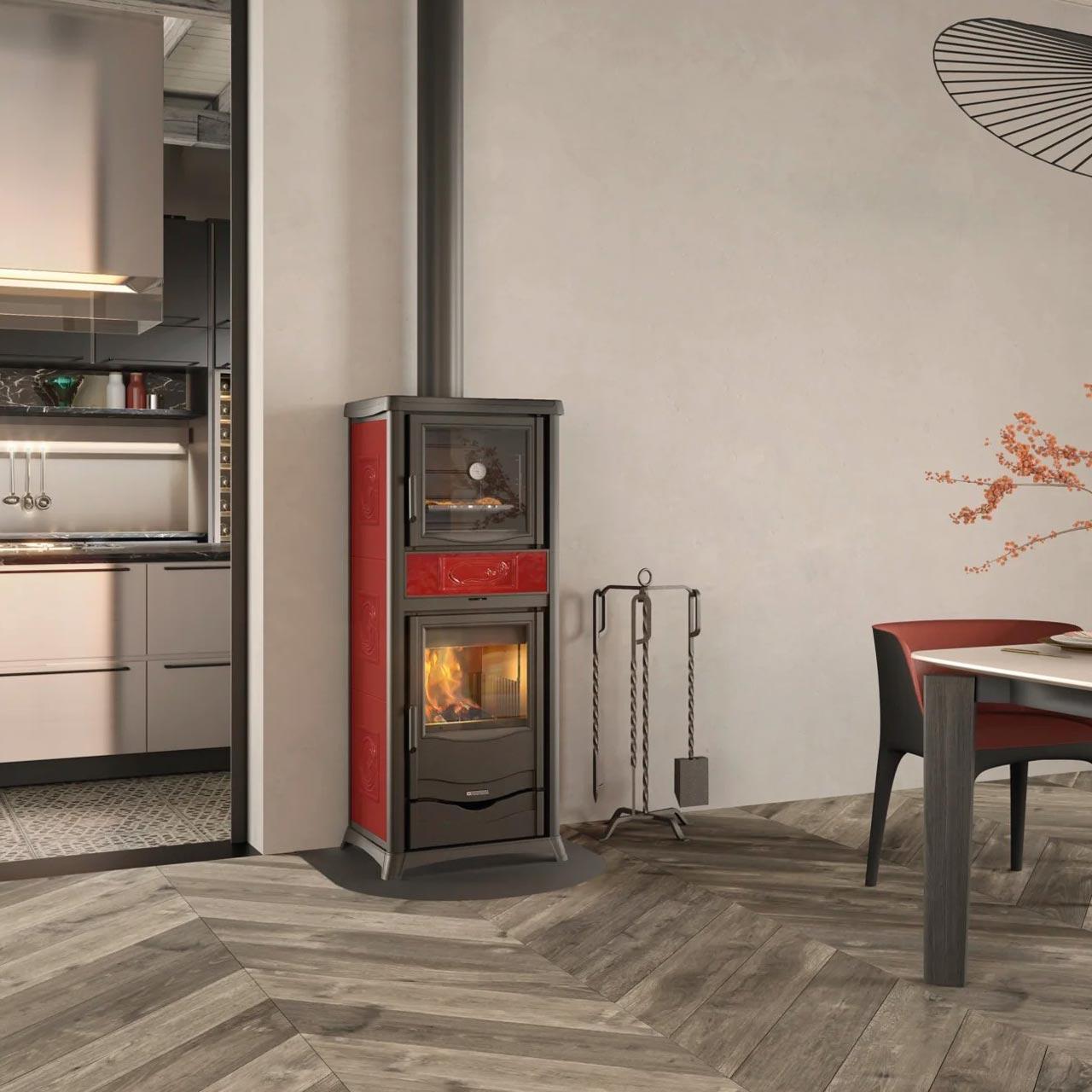 Kaminofen wasserführend La Nordica TermoRossella Plus Forno DSA.16 11,1 kW - Ausführung: Keramik Bordeaux