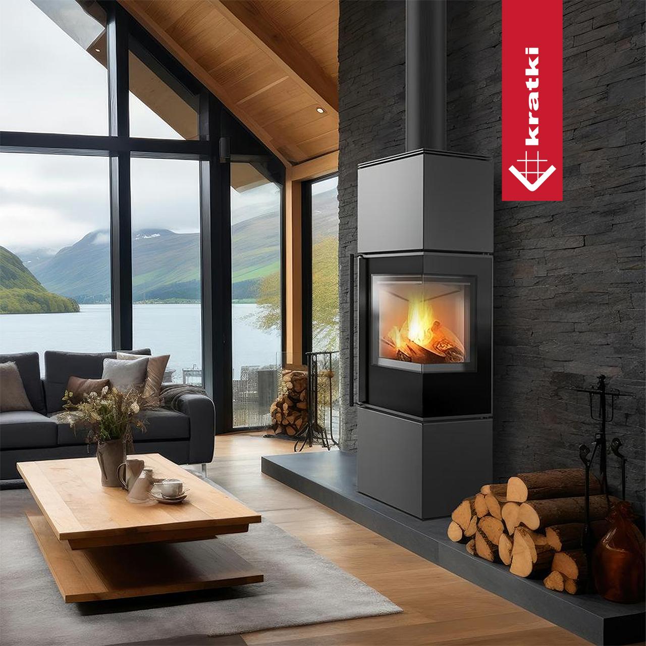 Kaminofen Kratki REN 7kW Größe M - Ausführung: Weiß - Version: Ecke rechts - Selbstschließung: ohne Türfeder