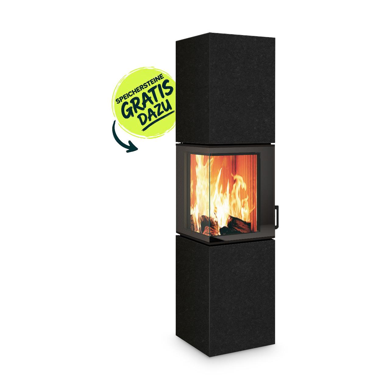 Speicherofen Monolith K10XL Nero Tortona Natura 5 kW, Sondermodell mit DIBt Zulassung & Wärmespeicher