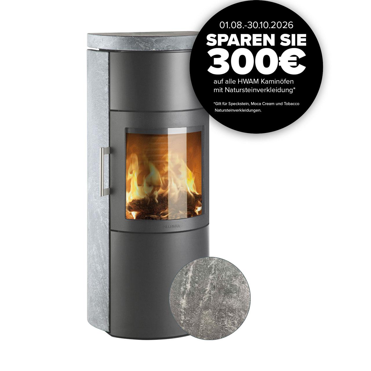 Kaminofen HWAM 3520 Stein SmartControl 4,5 kW - Feuerraumtür: Guss - Korpus: Grau - Verkleidung: Speckstein