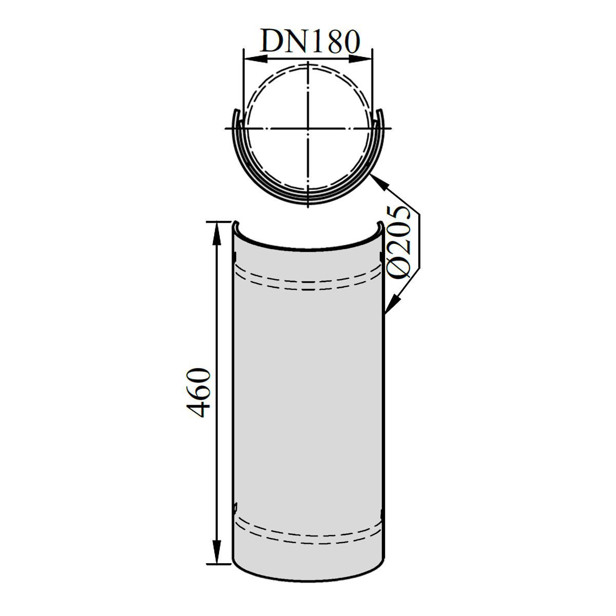 Ofenrohr Hitzeschutz DN 180 mm Länge 460 mm Gussgrau