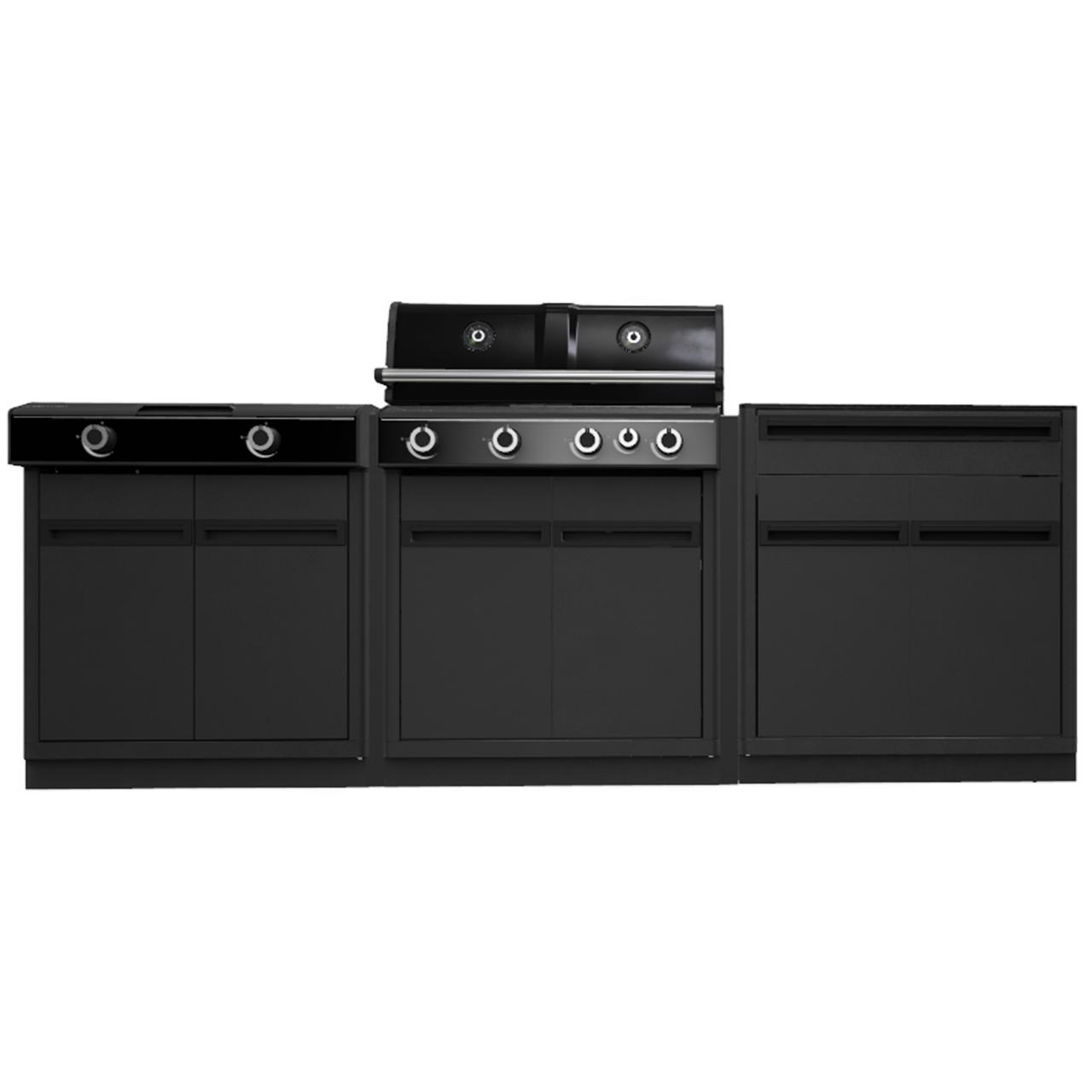 Outdoorchef Heat Outdoorküche X-415 RB K mit Blazing Zone X-245 K und geräumigem Schrankmodul mit Regalfachboden inkl. Granit-Arbeitsplatte