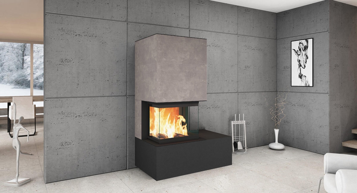 Kaminbausatz Neocube P32 Arctic White | Iron Corten Montagebeispiel