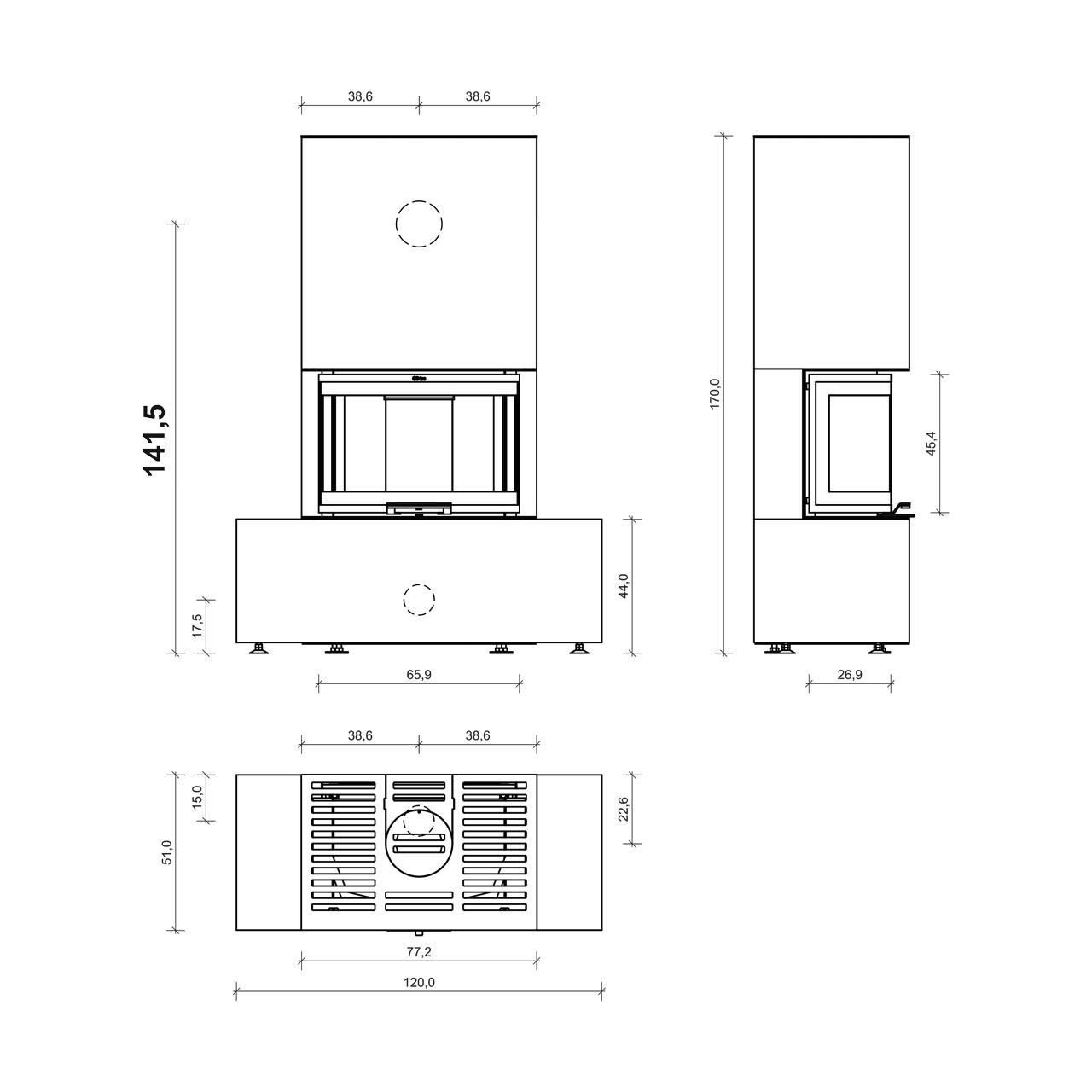 Kaminbausatz Neocube P21 8,5 kW - Oberteil: Phedra - Unterteil: Iron Corten