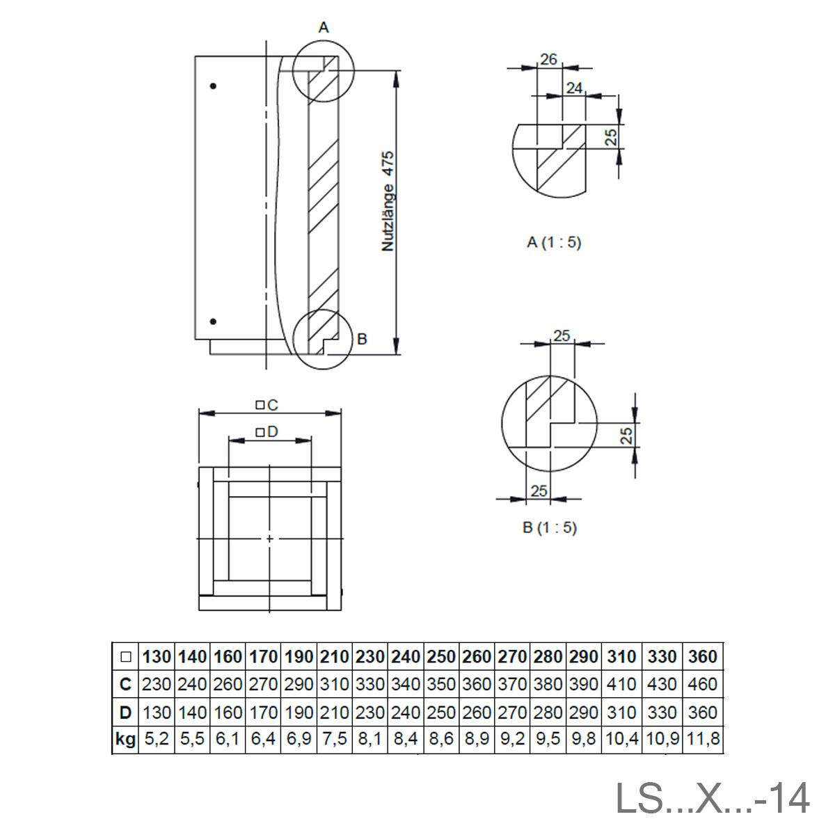 Jeremias Furado-F Schachtelement - Schachtmaß innen: 140x140mm - Länge: 250mm