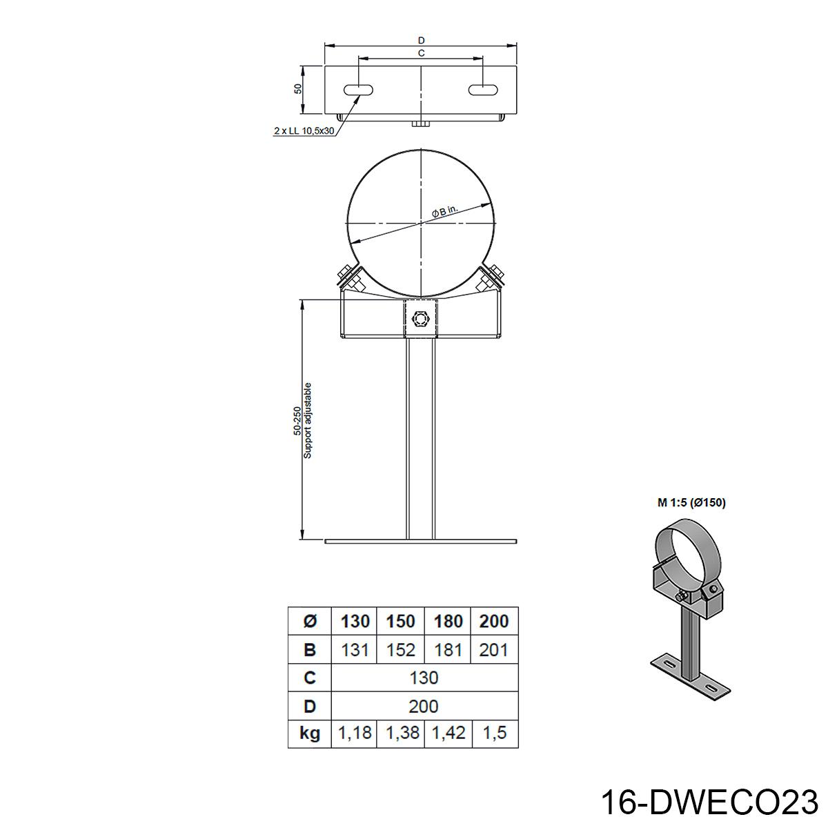 Jeremias DW-BLACK Wandabstandshalter verstellbar - Wandabstand: 50-250mm - für Schornstein-Innendurchmesser: 150mm