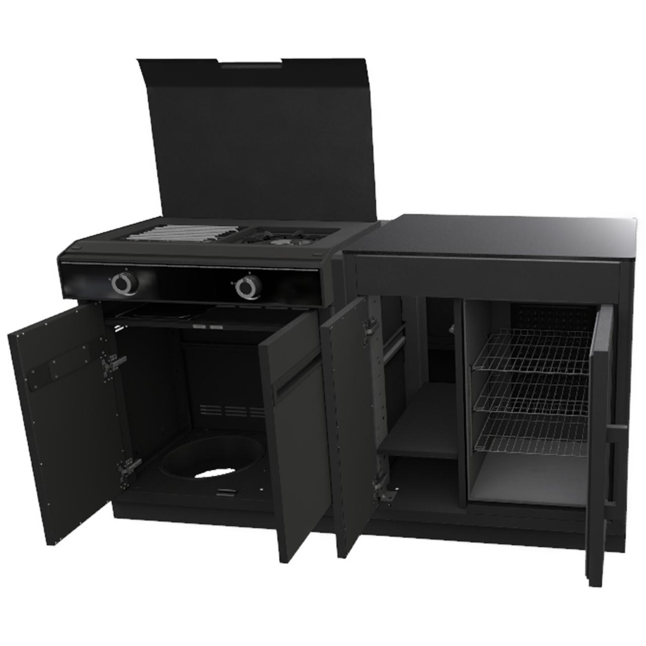 Outdoorchef Heat Blazing und Cooking Zone X-245 K mit Kühlschrankmodul inkl. CASO Barbecue Cooler und Arbeitsplatte aus Granit