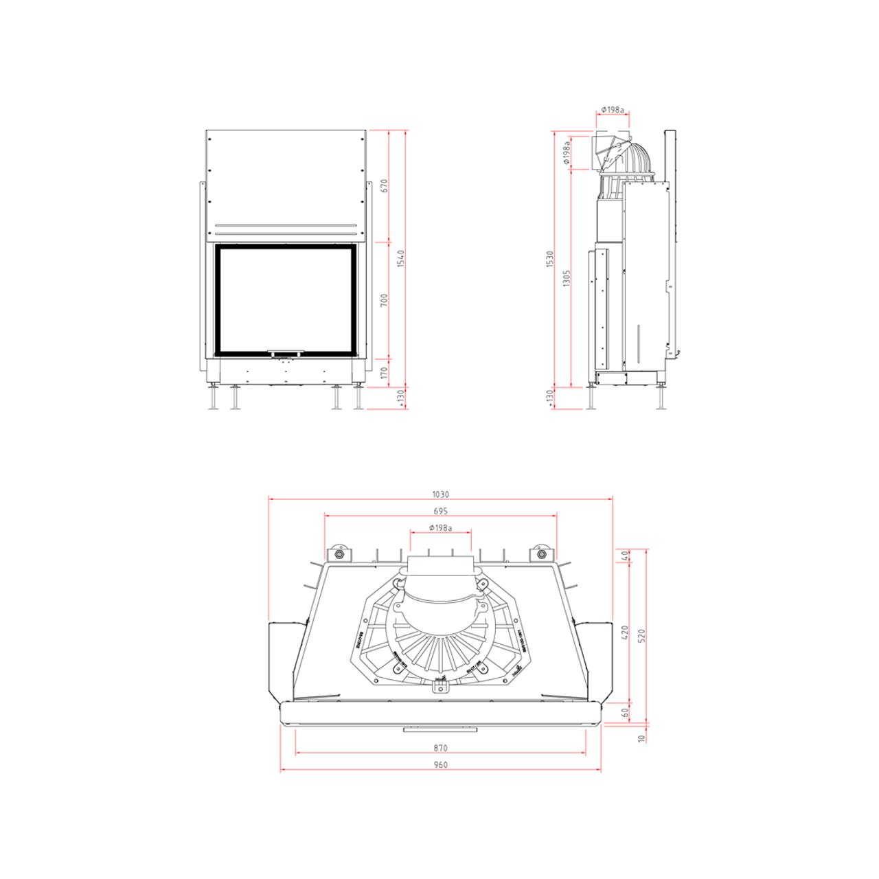 Kamineinsatz Schmid Lina 8770h mit 19 kW - Brennraumauskleidung: Vermiculite natur