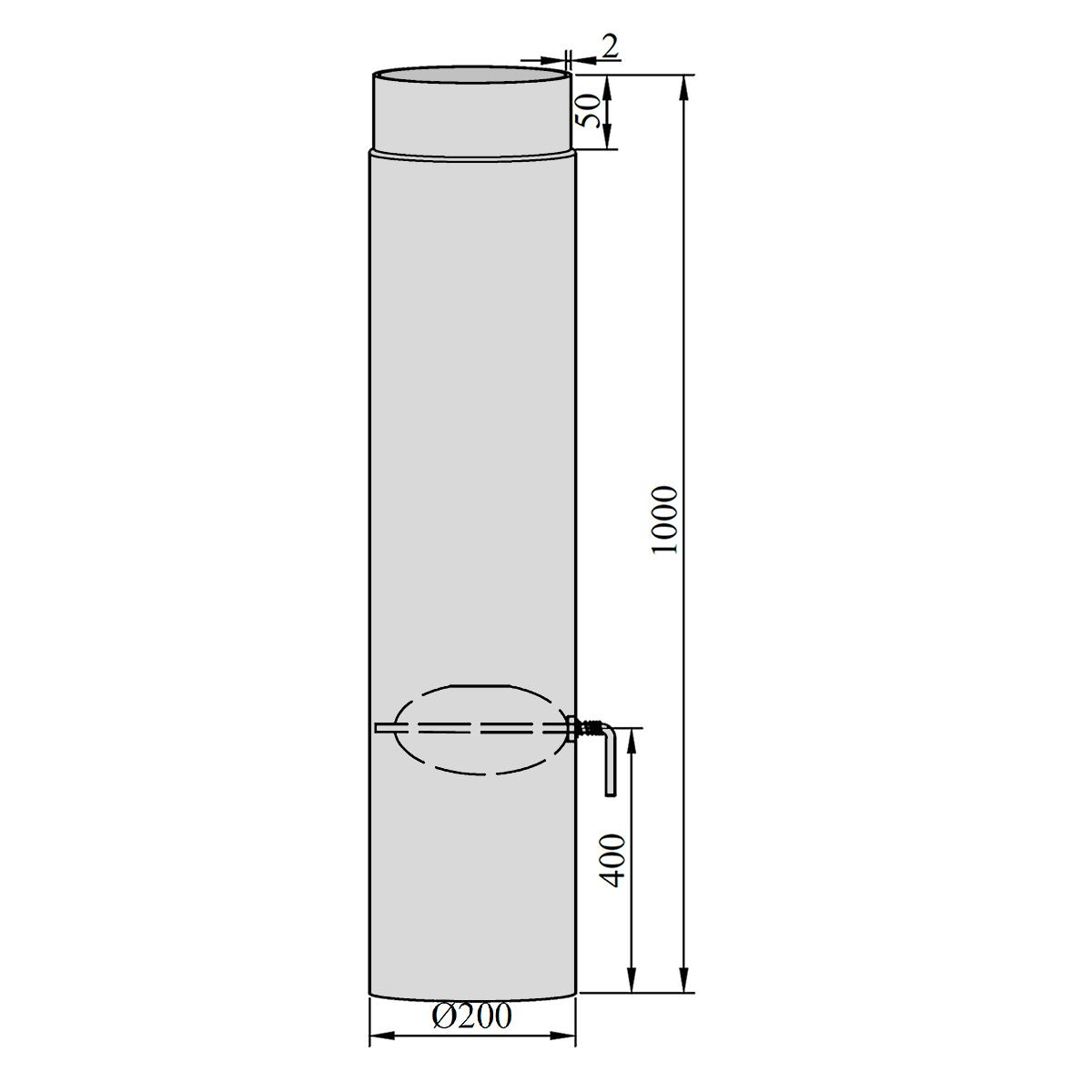 Ofenrohr mit Drosselklappe DN 200 mm Länge 1000 mm Schwarz
