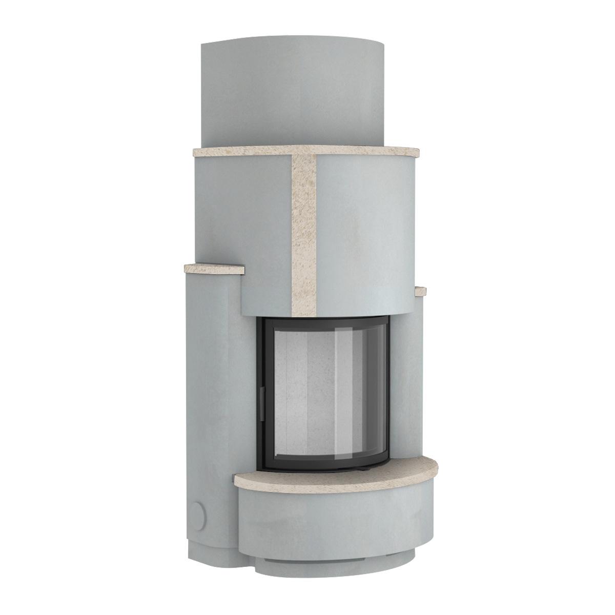 Kaminbausatz Camina S5 Eck mit 7 kW - Naturstein: Mocca creme - Türausführung: schwenkbar, Türanschlag rechts - Feuerraumauskleidung: Schamotte beige