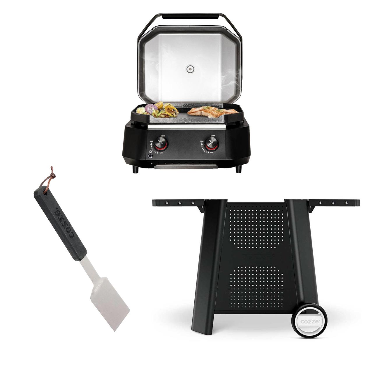 Cozze Plancha Grill Bundle: Gas Plancha 500 inkl. Outdoor Tisch und Edelstahl Grillspatel