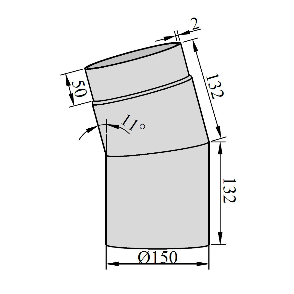 Ofenrohr Bogen 2tlg. starr DN 150 mm 11° Schwarz