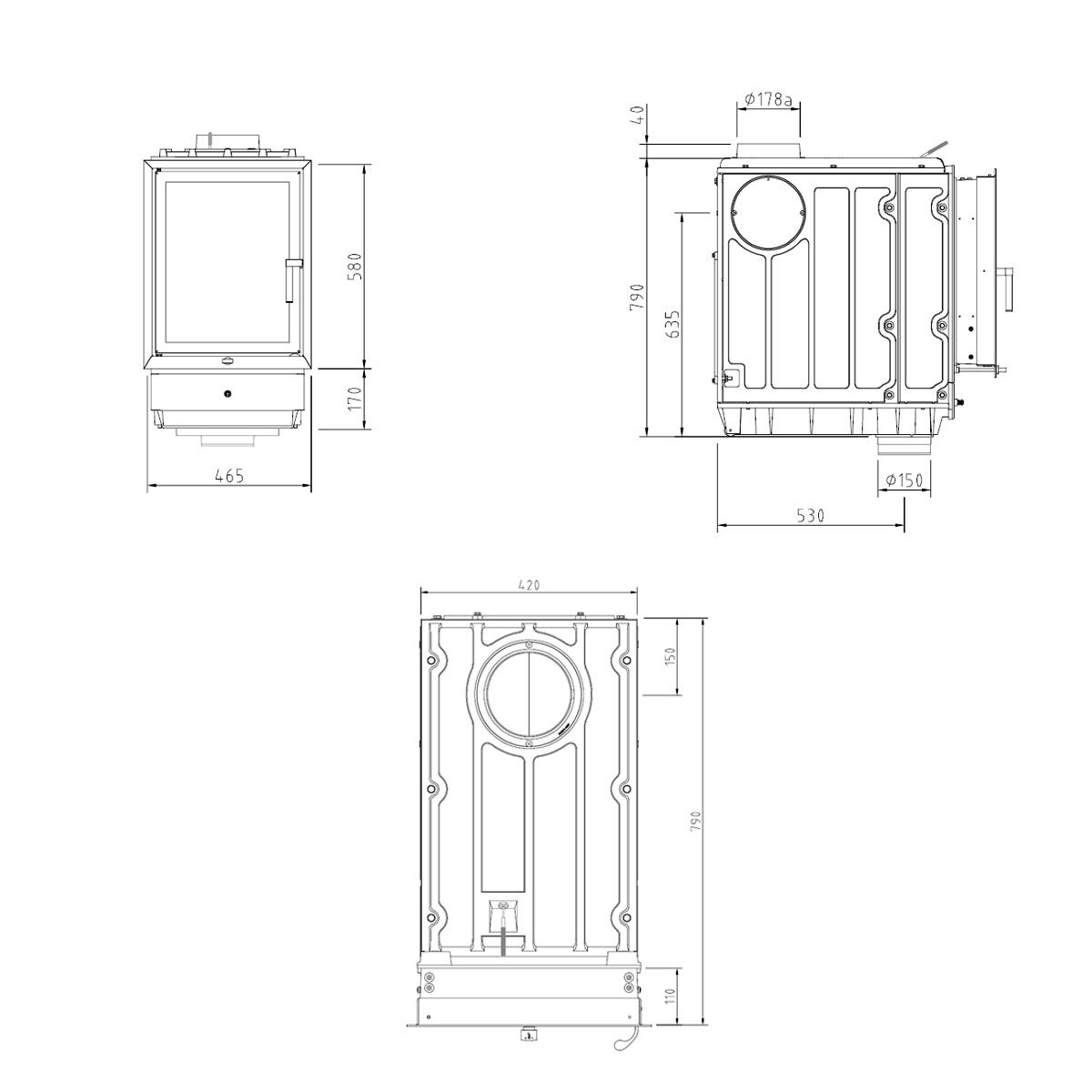 Kachelofeneinsatz Schmid Profi K 7 mit 7 kW - Front: Anthrazit - Türanschlag: rechts