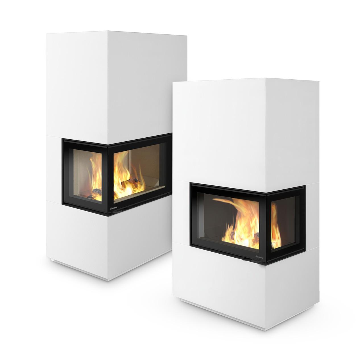 Kaminbausatz Nordpeis Davos A Low 8,9 kW - Ausführung: Glas Rechts - Thermotte: Hell