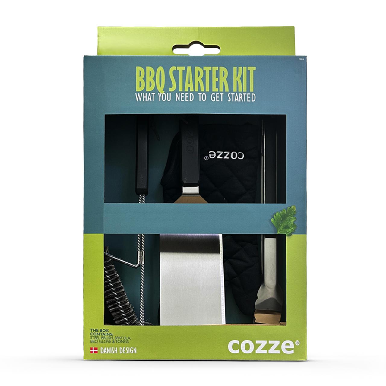Grillzubehör Cozze BBQ Starter Kit - Stahlbürste, Spatel, Zange & BBQ-Handschuh