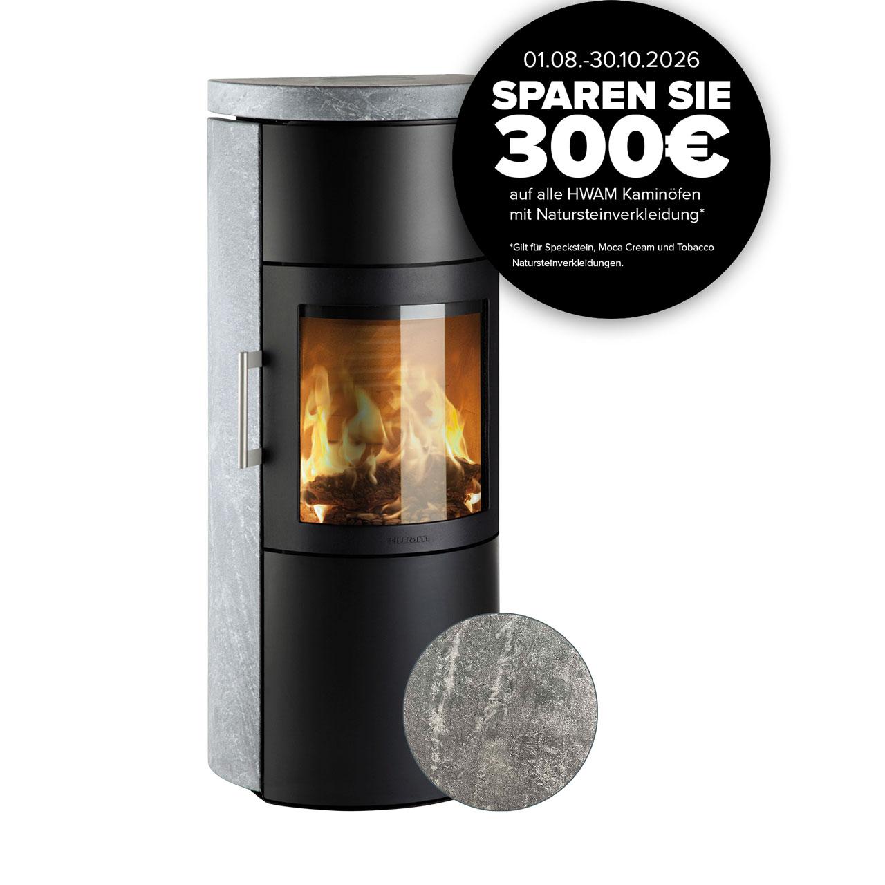 Kaminofen HWAM 3520 Stein Autopilot 4,5 kW - Feuerraumtür: Guss - Korpus: Schwarz - Verkleidung: Speckstein