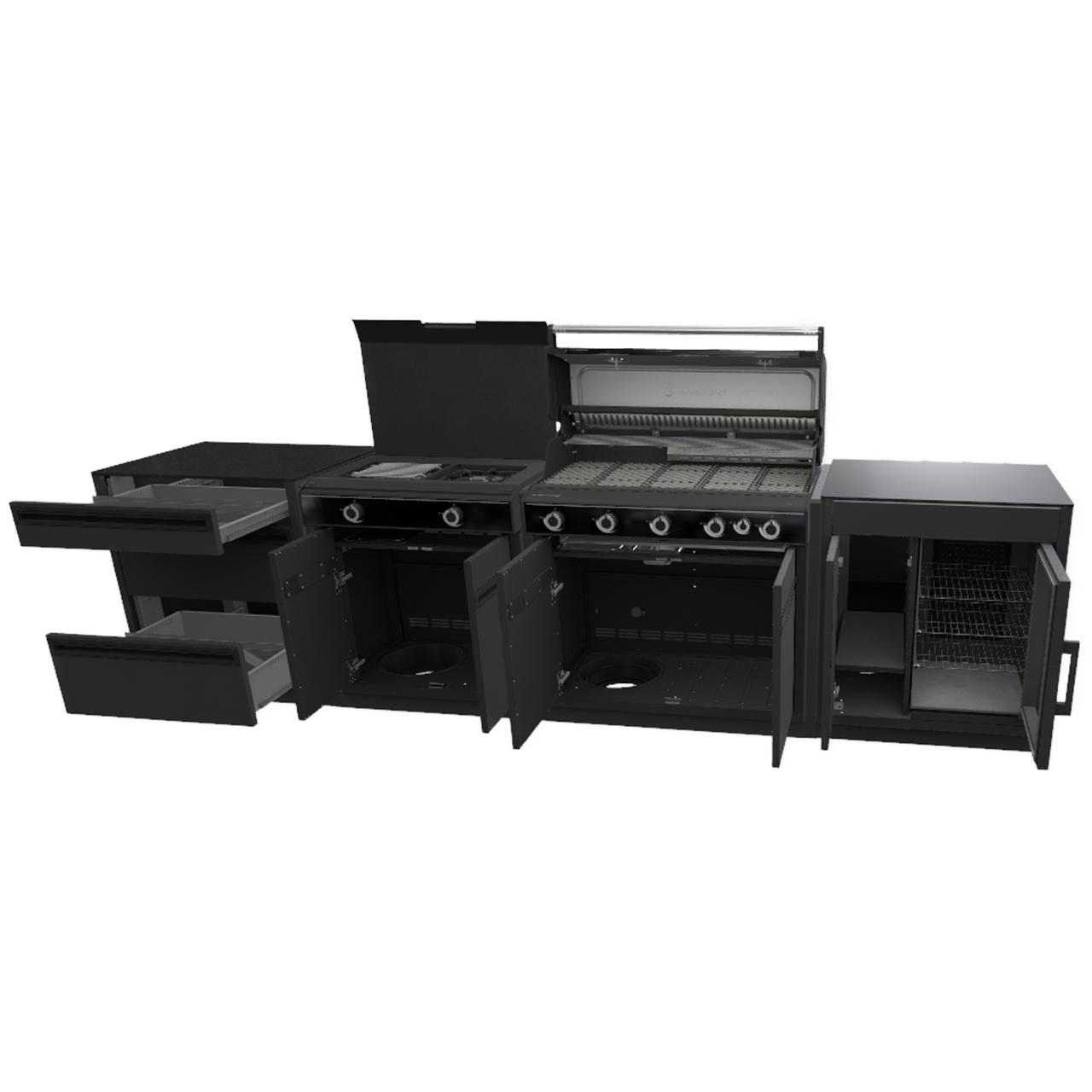 Outdoorchef Heat Outdoorküche X-515 RB K mit Blazing Zone, Kühlschrankmodul, Schubladenschrank inkl. Arbeitsplatte aus Granit